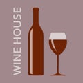 Wine glass and bottle symbol. Wine house badge or label. Vector illustration. Royalty Free Stock Photo